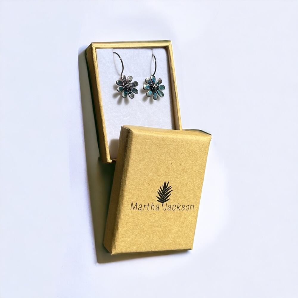 MARTHA JACKSON Metal Iridescent Floral Mini Hook Earrings New in Box Crafted